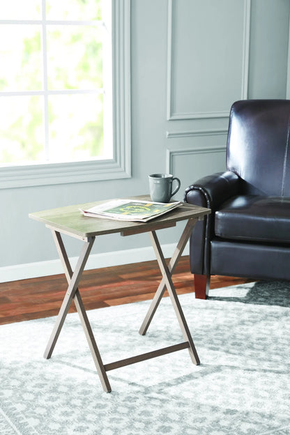 (2 Pack)  XL Oversized Rubberwood Folding TV Tray Table, Rustic Gray