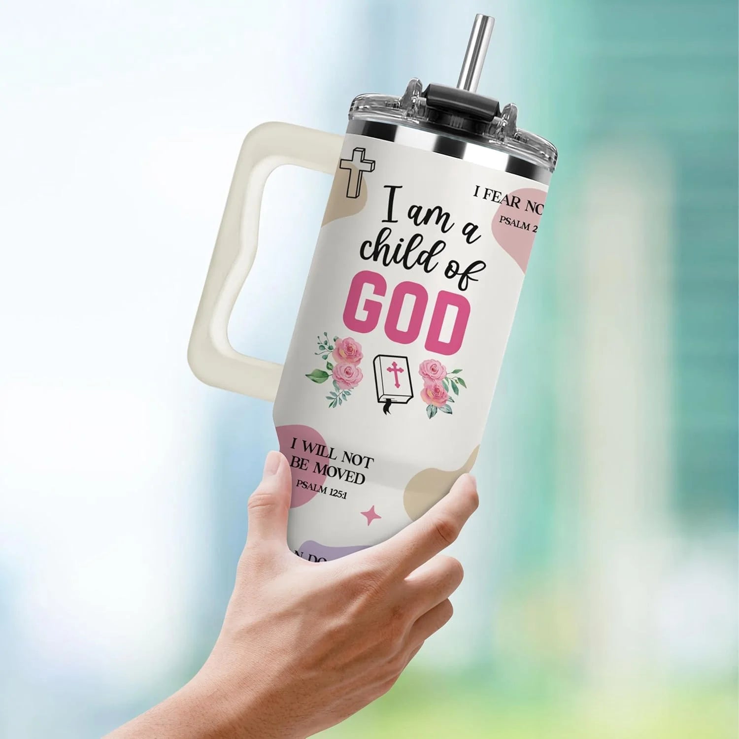 Christian Gifts for Women Faith Tumbler 40oz with Handle — I Am a Child of God Bible Verse Cup, Inspirational Spiritual Gift for Her