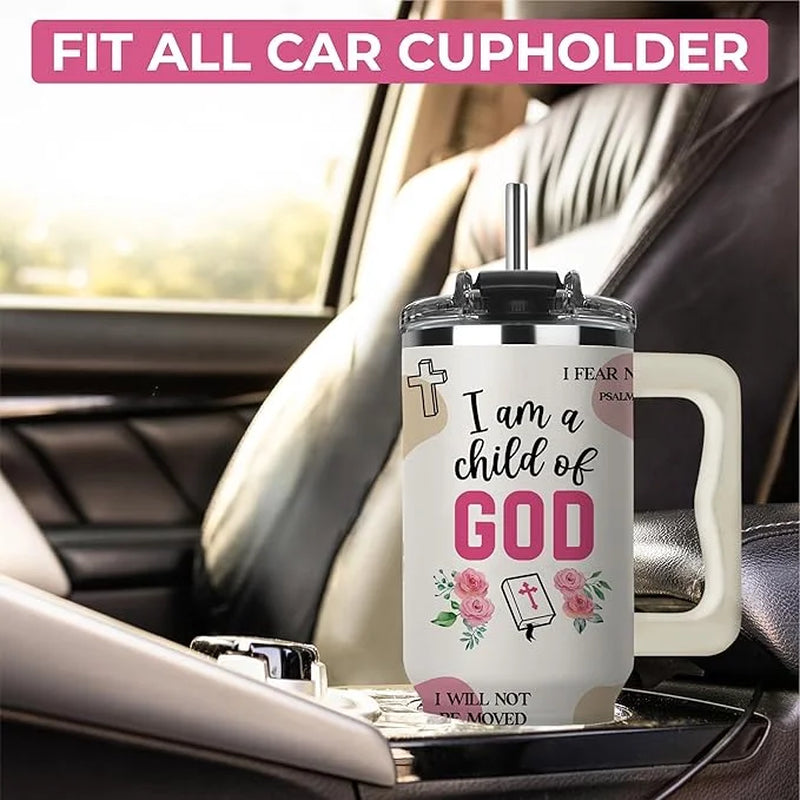 Christian Gifts for Women Faith Tumbler 40oz with Handle — I Am a Child of God Bible Verse Cup, Inspirational Spiritual Gift for Her