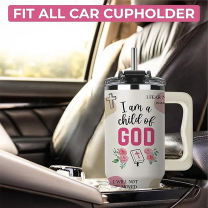 Christian Gifts for Women Faith Tumbler 40oz with Handle — I Am a Child of God Bible Verse Cup, Inspirational Spiritual Gift for Her