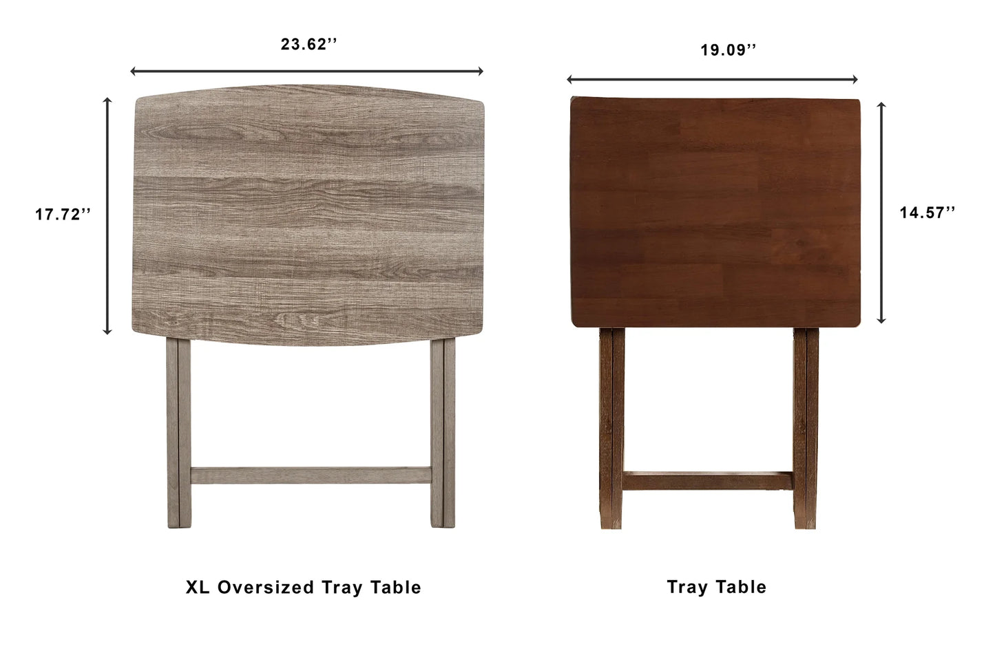 (2 Pack)  XL Oversized Rubberwood Folding TV Tray Table, Rustic Gray