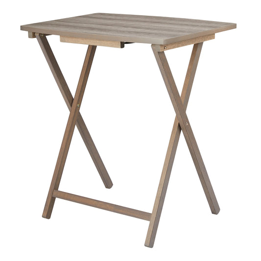 (2 Pack)  XL Oversized Rubberwood Folding TV Tray Table, Rustic Gray