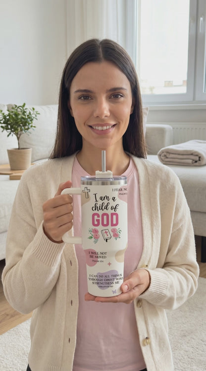 Christian Gifts for Women Faith Tumbler 40oz with Handle — I Am a Child of God Bible Verse Cup, Inspirational Spiritual Gift for Her